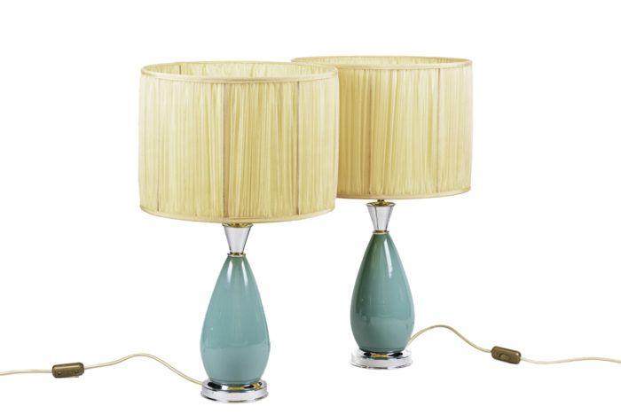 lampes porcelaine bleue laiton argenté