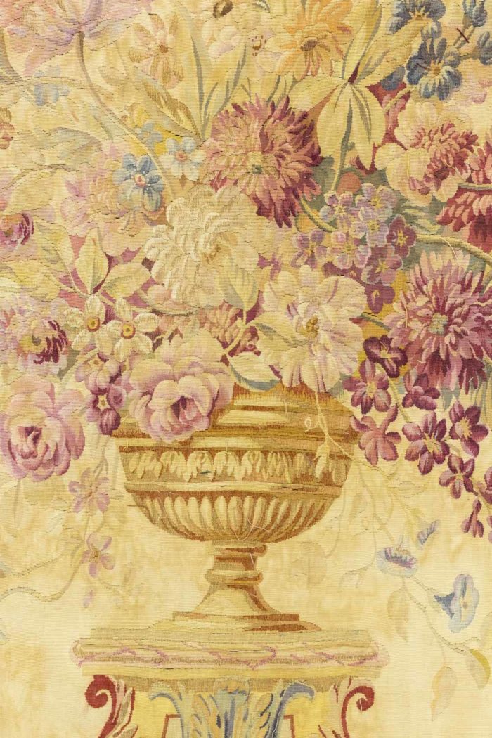 aubusson tapestry vase of flowers detail