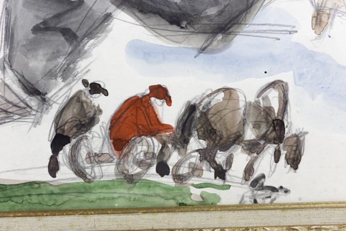 mixed technique on paper russian work peasants