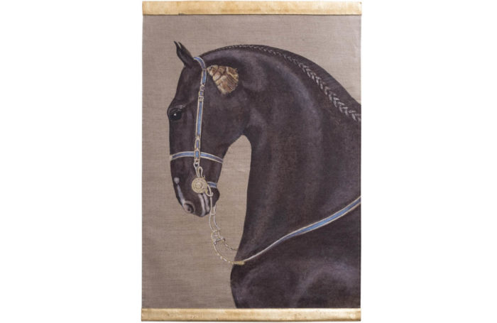 toile cheval noir harnais bleu jaune