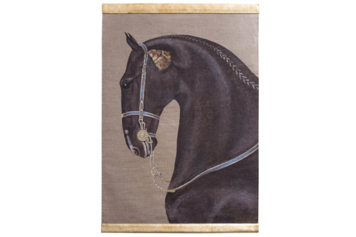 toile cheval noir harnais bleu jaune