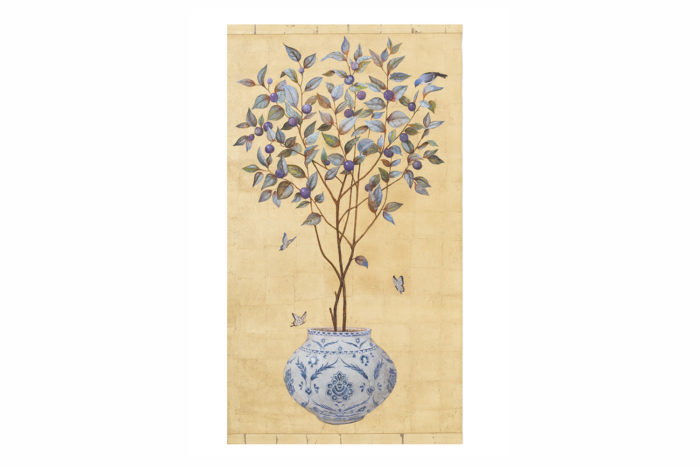 toile prunier papillons oiseau