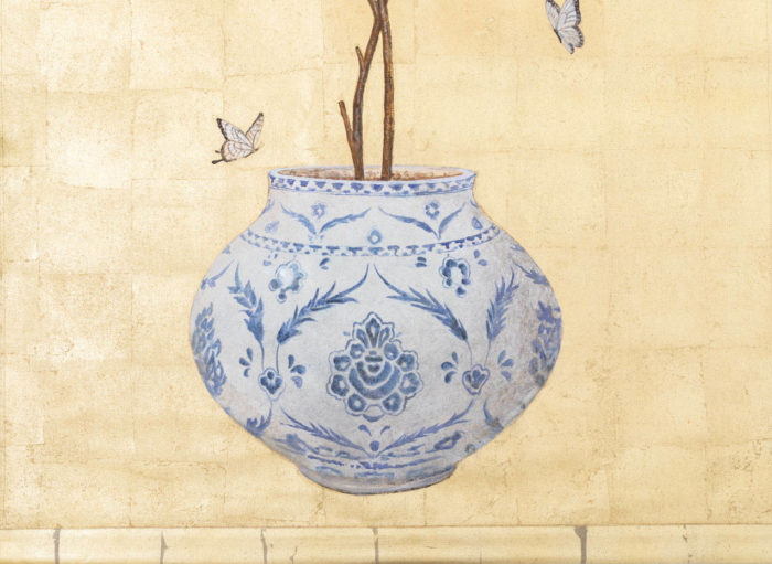 canvas plum tree persian style pot