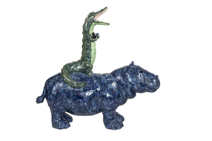 valérie courtet sculpture crocodile hippopotamus side