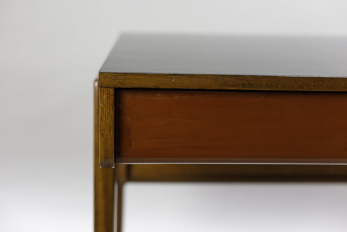 desk mahogany veneer compass legs red drawer