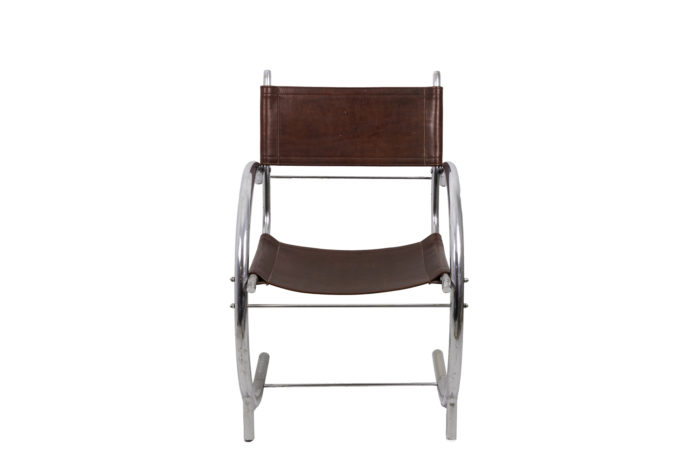 fauteuil métal chromé cuir rouge 1930 front
