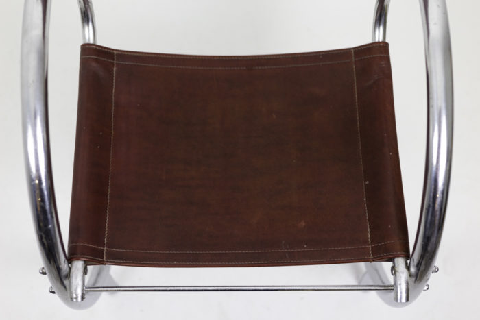 armchair chromed metal red leather seat