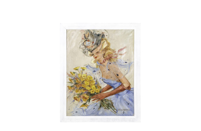 painted canvas elegant woman with flowers domergue style