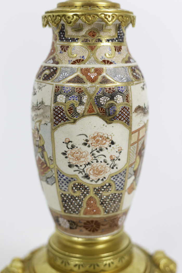 lamps satsuma earthenware cartouches flowers