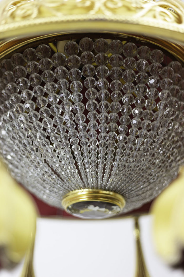 art nouveau chandelier yellow fabric gilt bronze glass half sphere