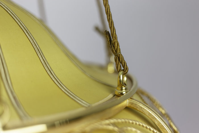 art nouveau chandelier yellow fabric gilt bronze detail
