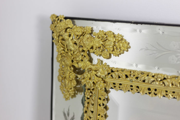 louis xiv style engraved mirror gilt bronze spandrel