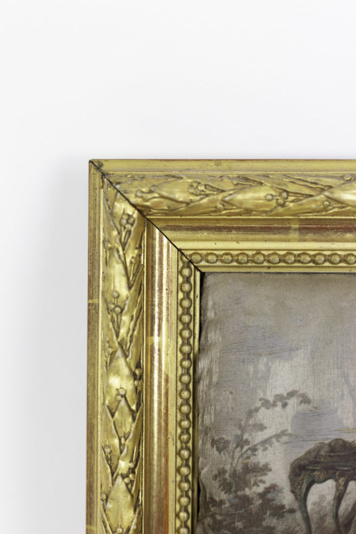 silk painting romantic scene gilt wood frame