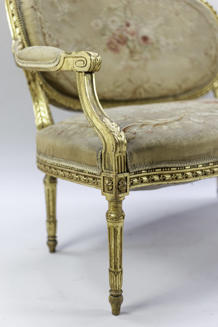 louis xvi style sofa gilt wood aubusson tapestry leg