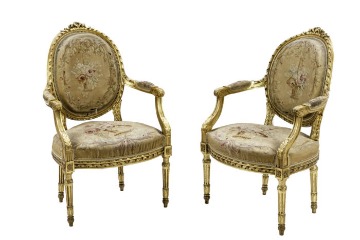 louis xvi style armchairs gilt wood aubusson tapestry