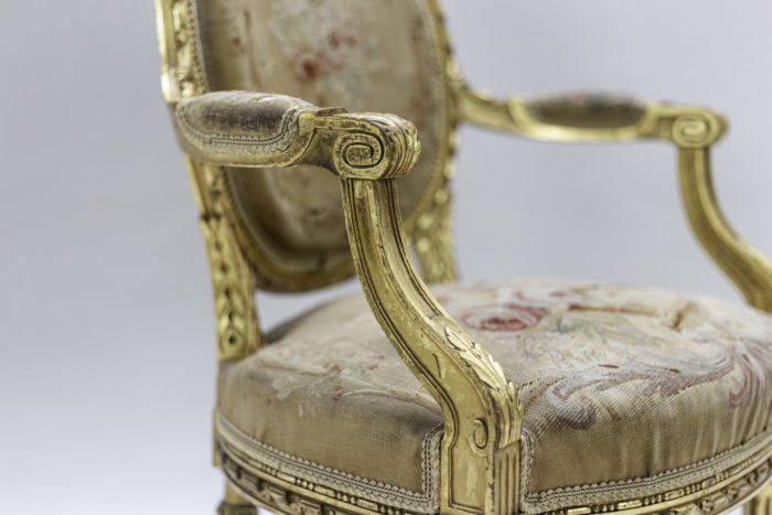 louis xvi style armchairs gilt wood aubusson tapestry arm