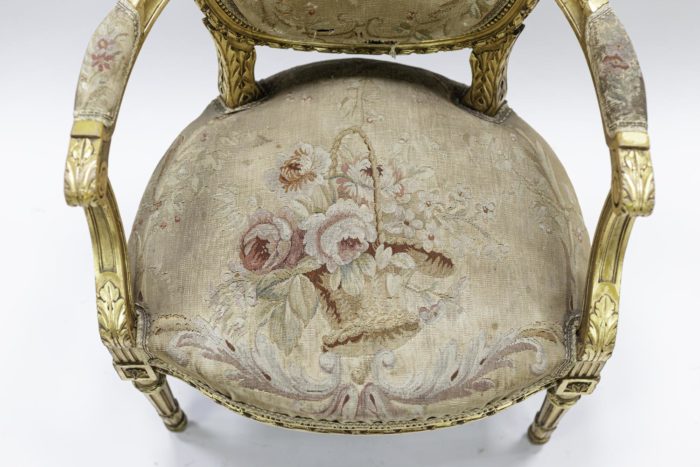 louis xvi style armchairs gilt wood aubusson tapestry seat