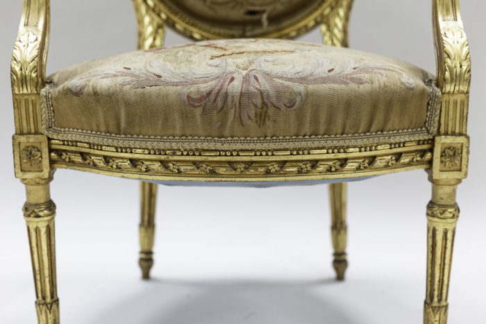 louis xvi style armchairs gilt wood aubusson tapestry apron