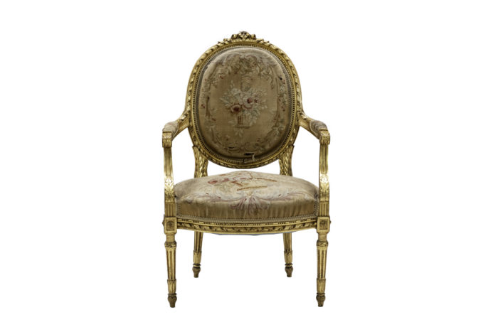 louis xvi style armchairs gilt wood aubusson tapestry face