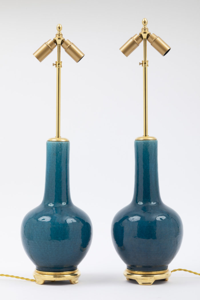 lamps blue earthenware gilt wood