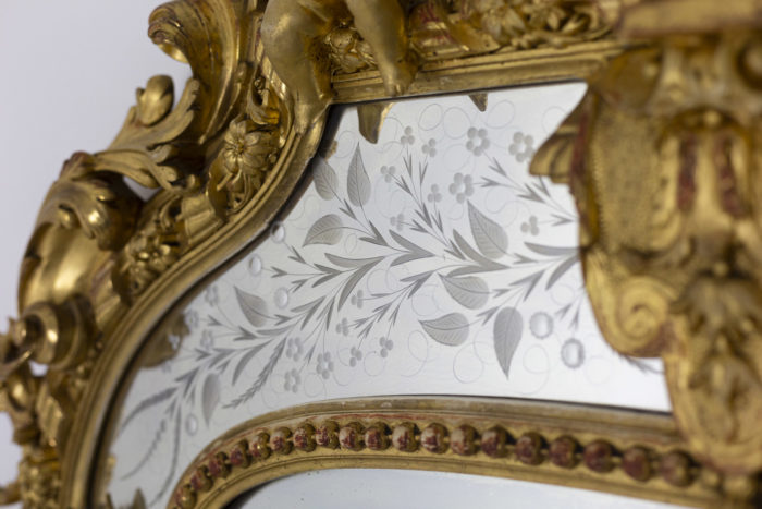 miroir style louis xvi à parcloses bois doré gravure