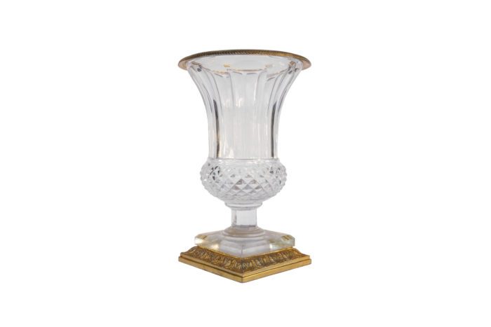vase cristal taillé bronze doré