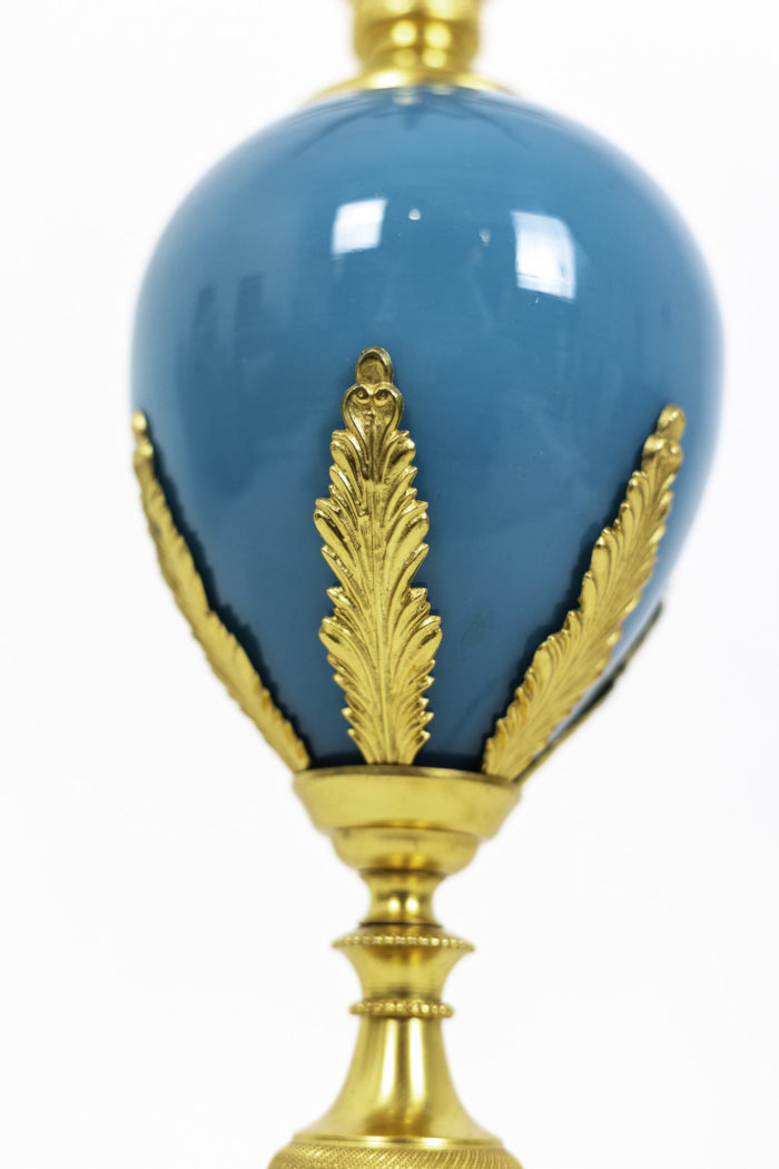 lampe opaline turquoise bronze doré feuilles d'acanthe