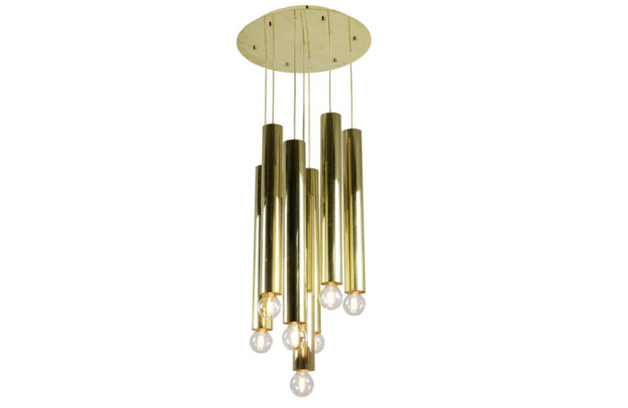 raak chandelier 7 lights tubes gilt brass