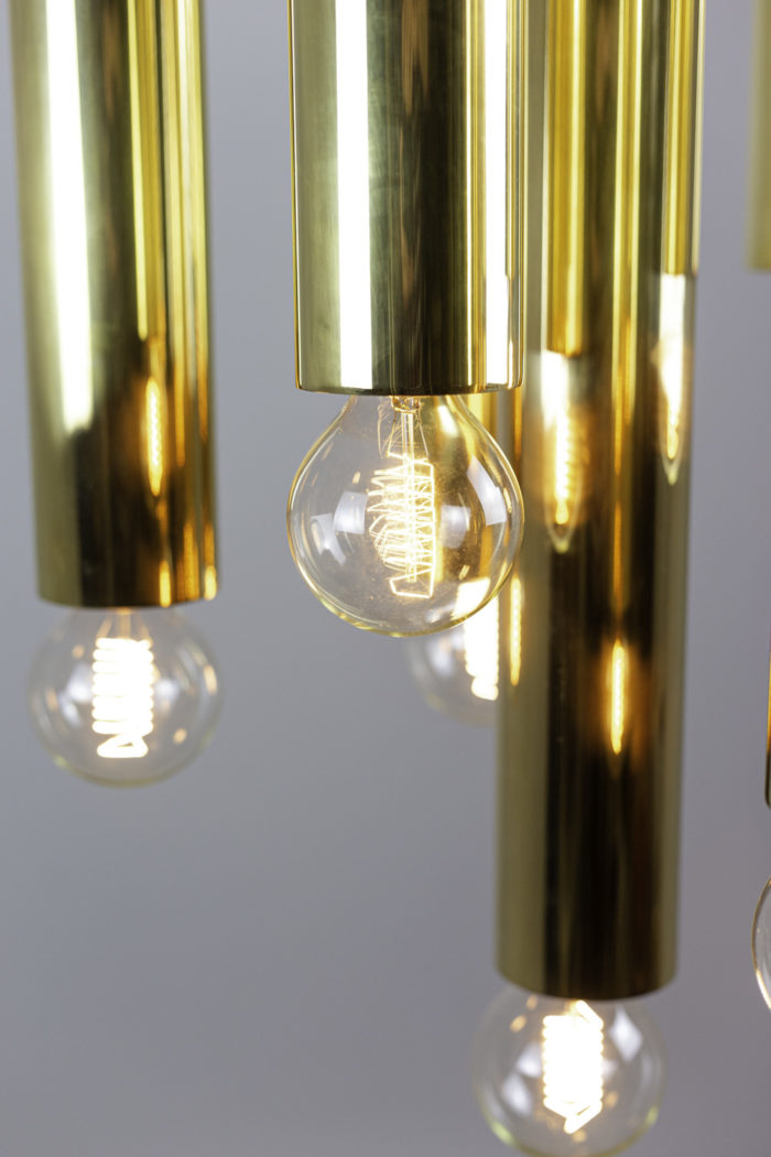 raak chandelier 7 lights tubes gilt brass