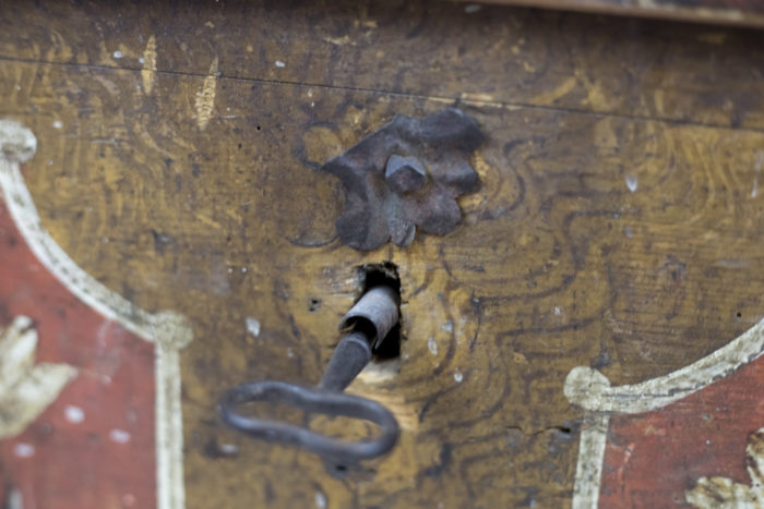 savoyard coffer polychrome wood 18th century key