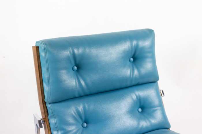 william plunkett armchairs blue leather quilted