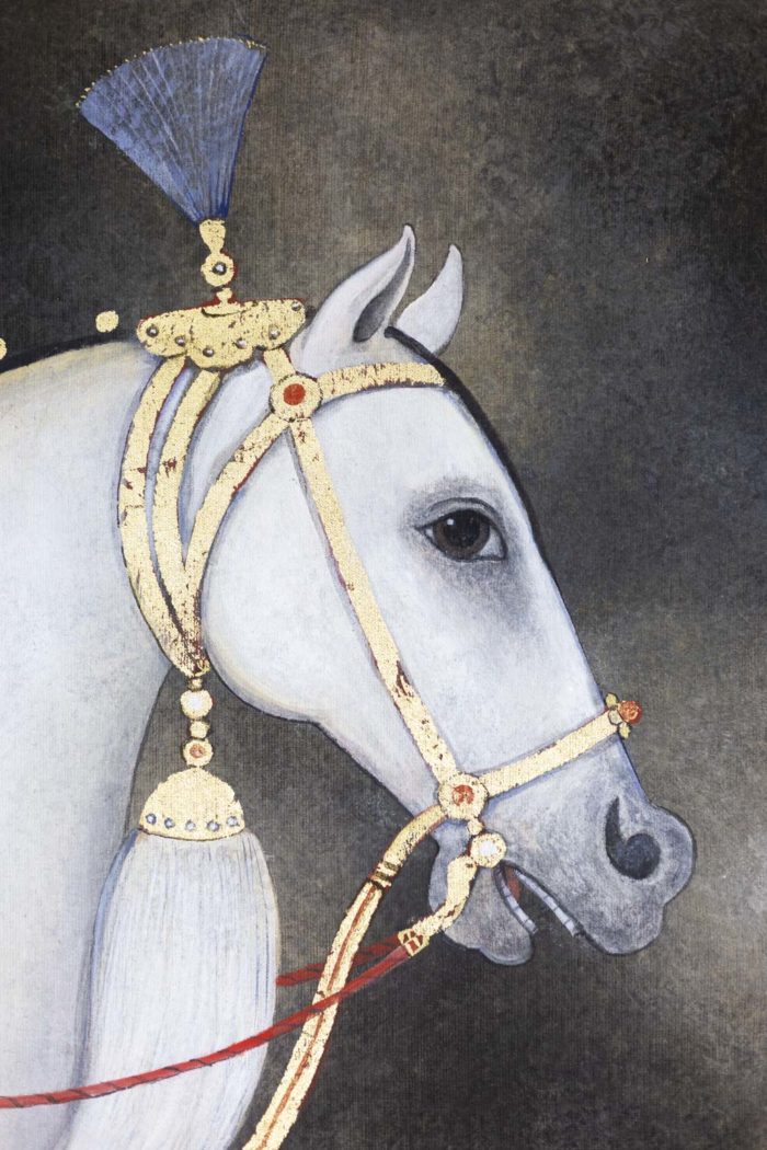 toile peinte cheval arabe blanc tête