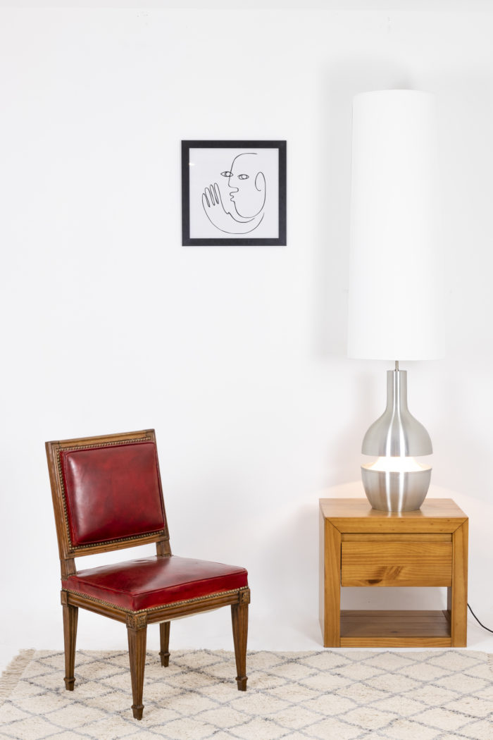 Series of three chairs in wood and leather 11