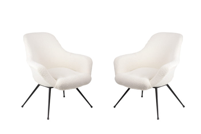 cocktail amrchairs black lacquered metal white fabric