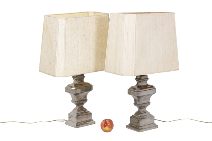 Pair of lamps in silvered ceramic 2