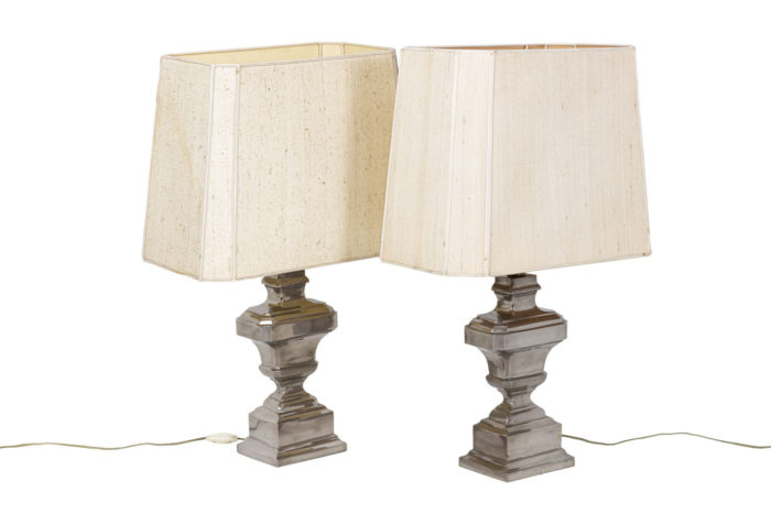Pair of lamps in silvered ceramic 1