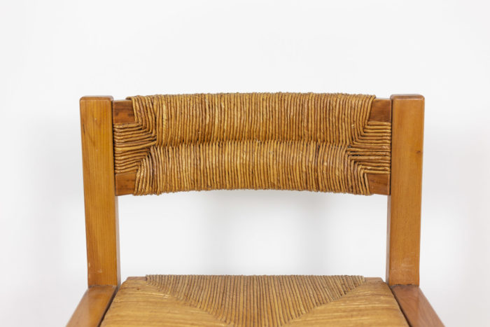 Maison Regain, Series of six chairs in elm and straw 2