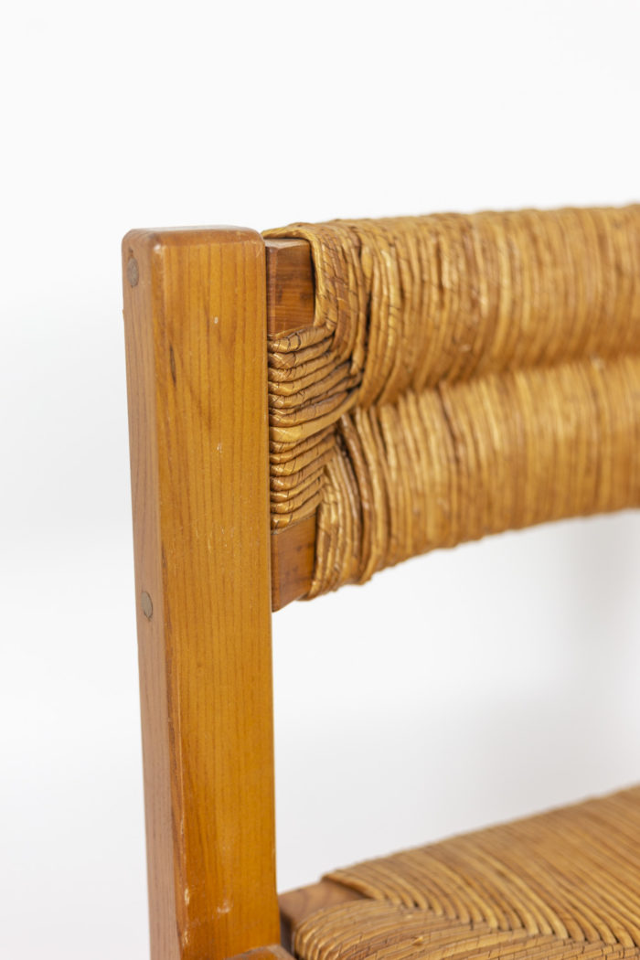 Maison Regain, Series of six chairs in elm and straw 6