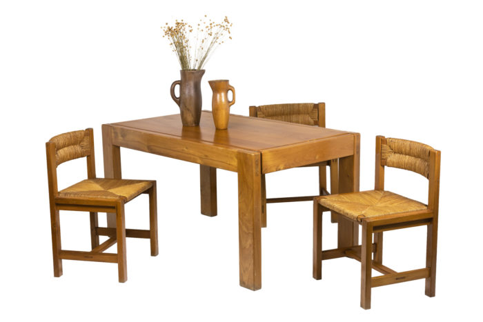 Maison Regain, Series of six chairs in elm and straw 9