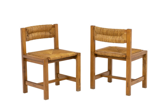 Maison Regain, Series of six chairs in elm and straw 7