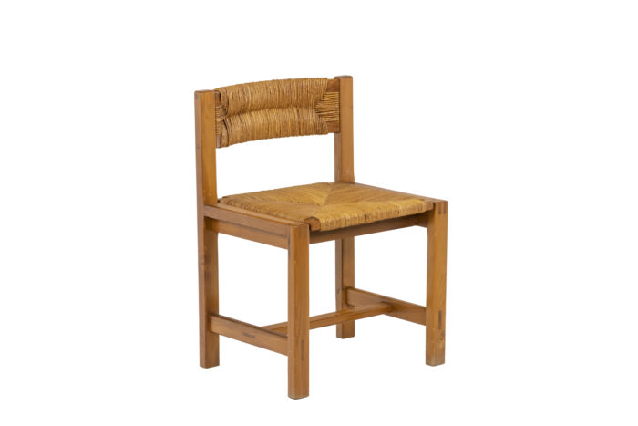 Maison Regain, Series of six chairs in elm and straw 8