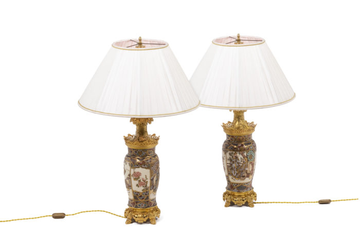Pair of lamps in Satsuma earthenware