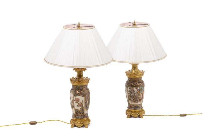 Pair of lamps in Satsuma earthenware