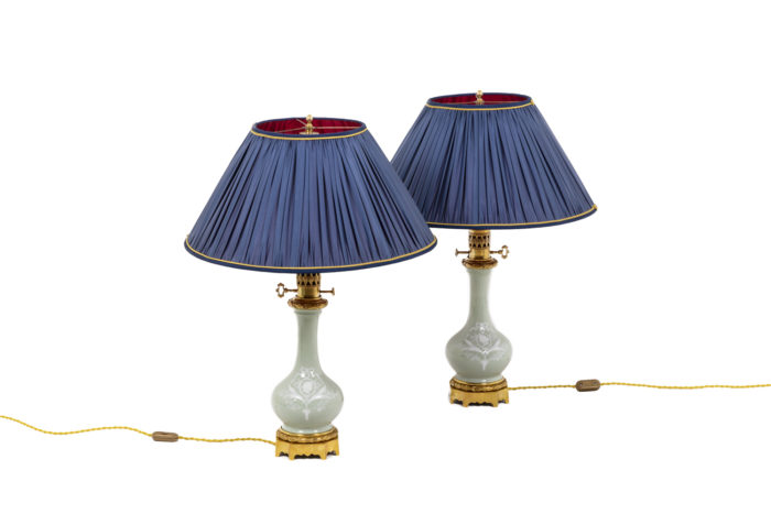 Pair of lamps in celadon porcelain