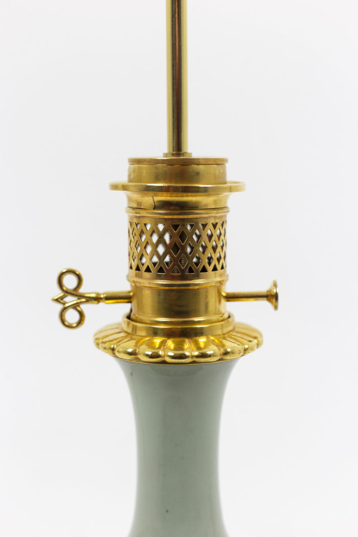 Louis XVI style pair of lamps in celadon porcelain 1