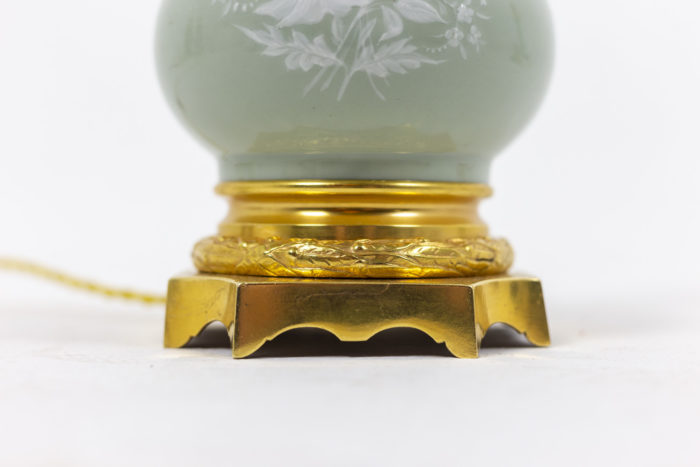 Louis XVI style pair of lamps in celadon porcelain 3