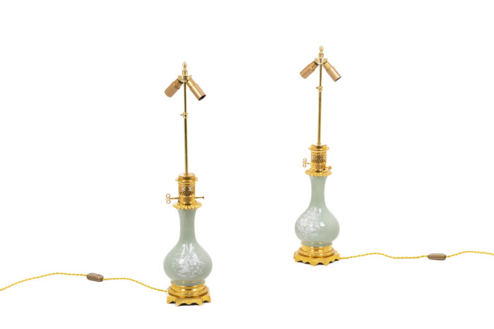 Louis XVI style pair of lamps in celadon porcelain 6