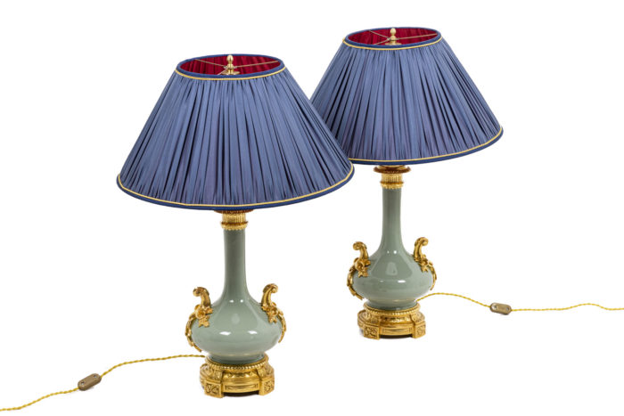 Pair of lamps in celadon porcelain