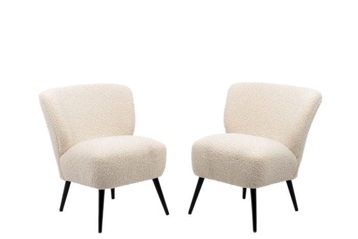 Pair of fireside chairs in sheepskin-like fabric
