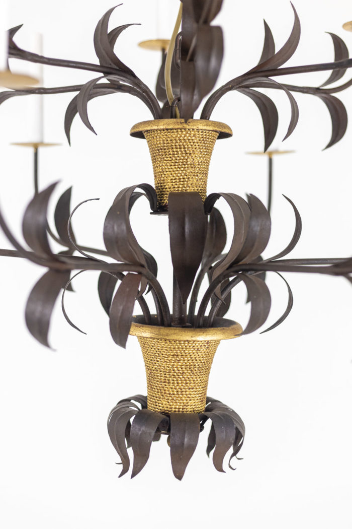 chandelier in wrought - zoom planters and leaves